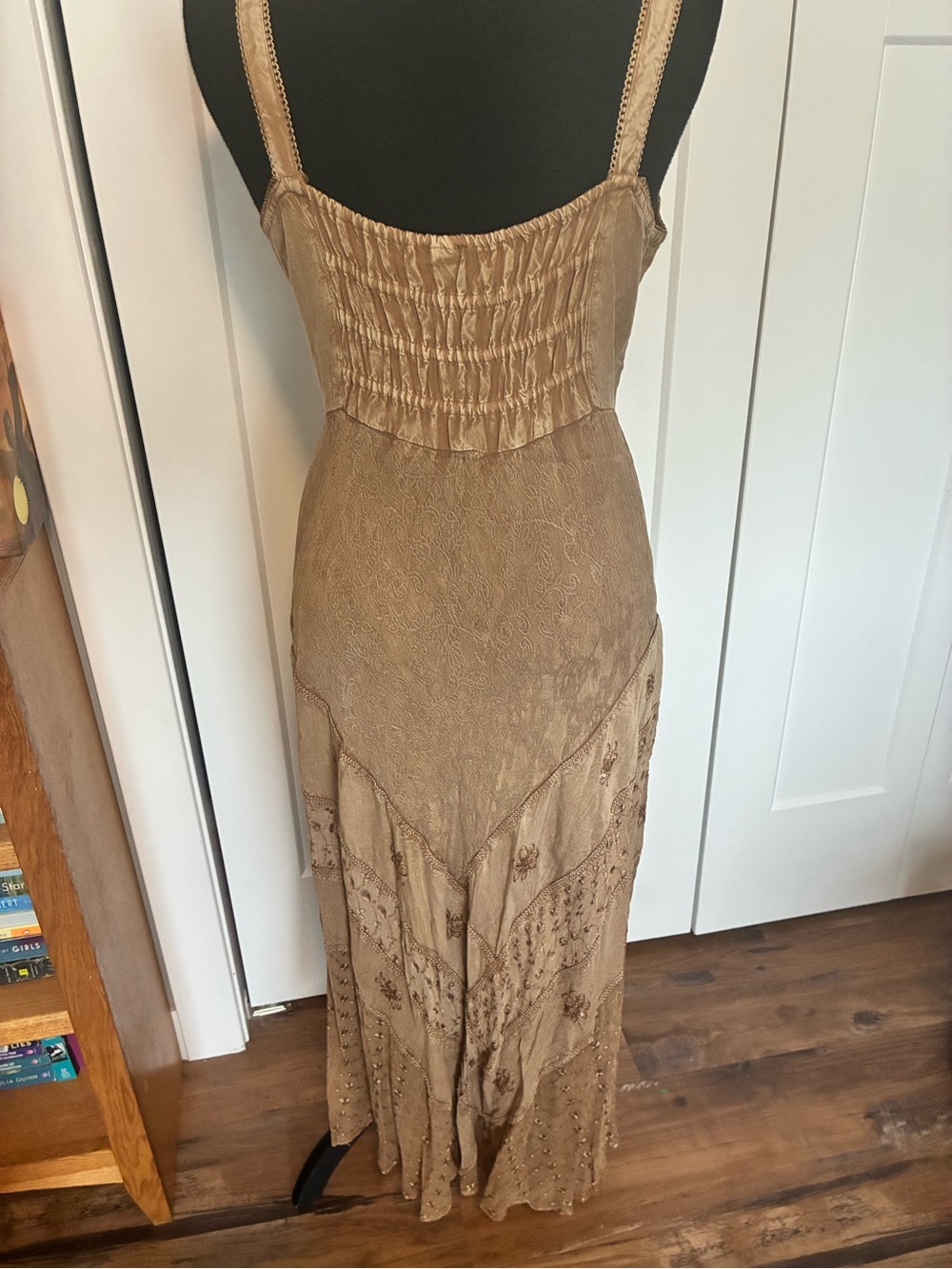 Magic M Tan Embellished Lace-Up Boho Maxi Dress Ren Faire Festival Corset - Picture 6 of 8
